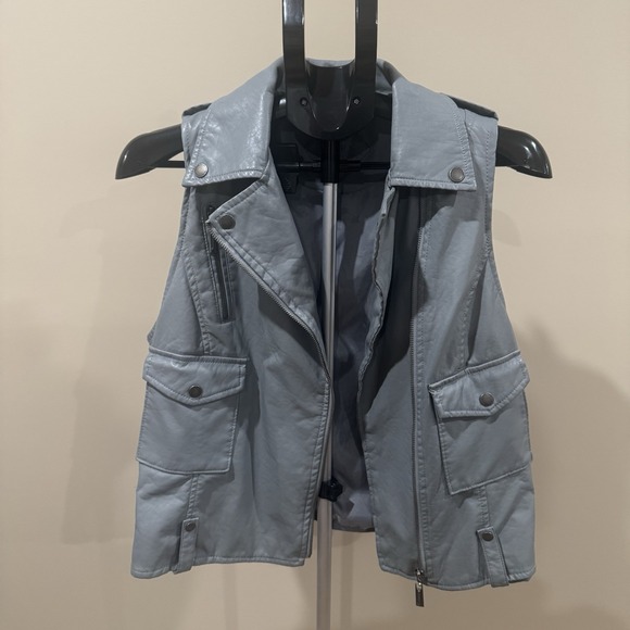 Vtg 90s Y2K Gray Moto Vest Biker Utility Minimalist Soft Grunge Women's Large - Picture 3 of 11